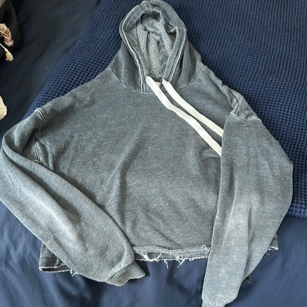 Gray Hooded Sweatshirt with Drawstrings